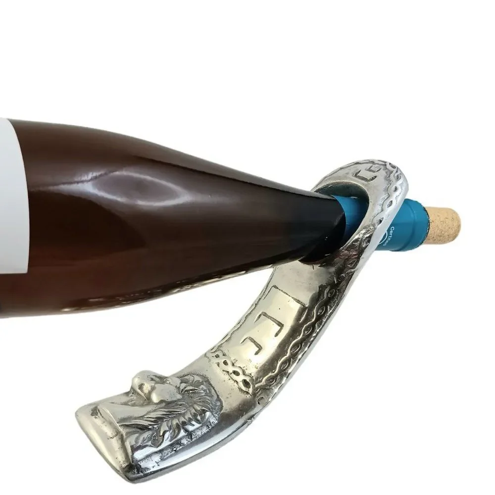 Pewter Horse Wine Bottle Holder Suspended Gravity Balancing